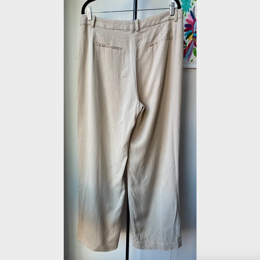 J. Crew Wide-Leg Pleated Twill Trouser Pant in Tan - Size 12